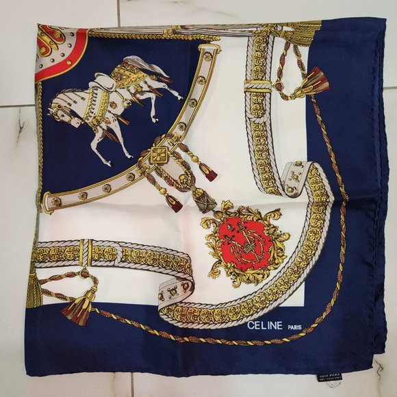100% Silk Vintage Celine Paris 34" in x 34" in square scarf - Picture 3 of 4